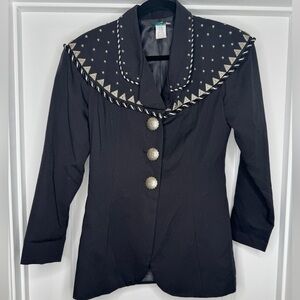 Vintage Silver Mesa Studded Blazer w/ Braided Detailing and Metal Buttons